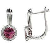 14KT White Gold 0.13ctw Diamond And Pink Tourmaline Earrings