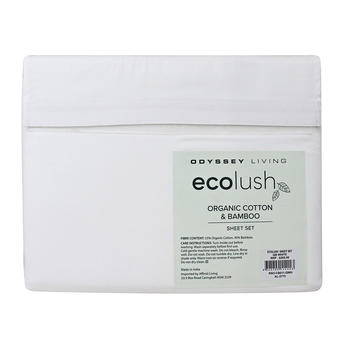 Odyssey Living Eco Lush Organic Cotton and Bamboo King Sheet Set Night White