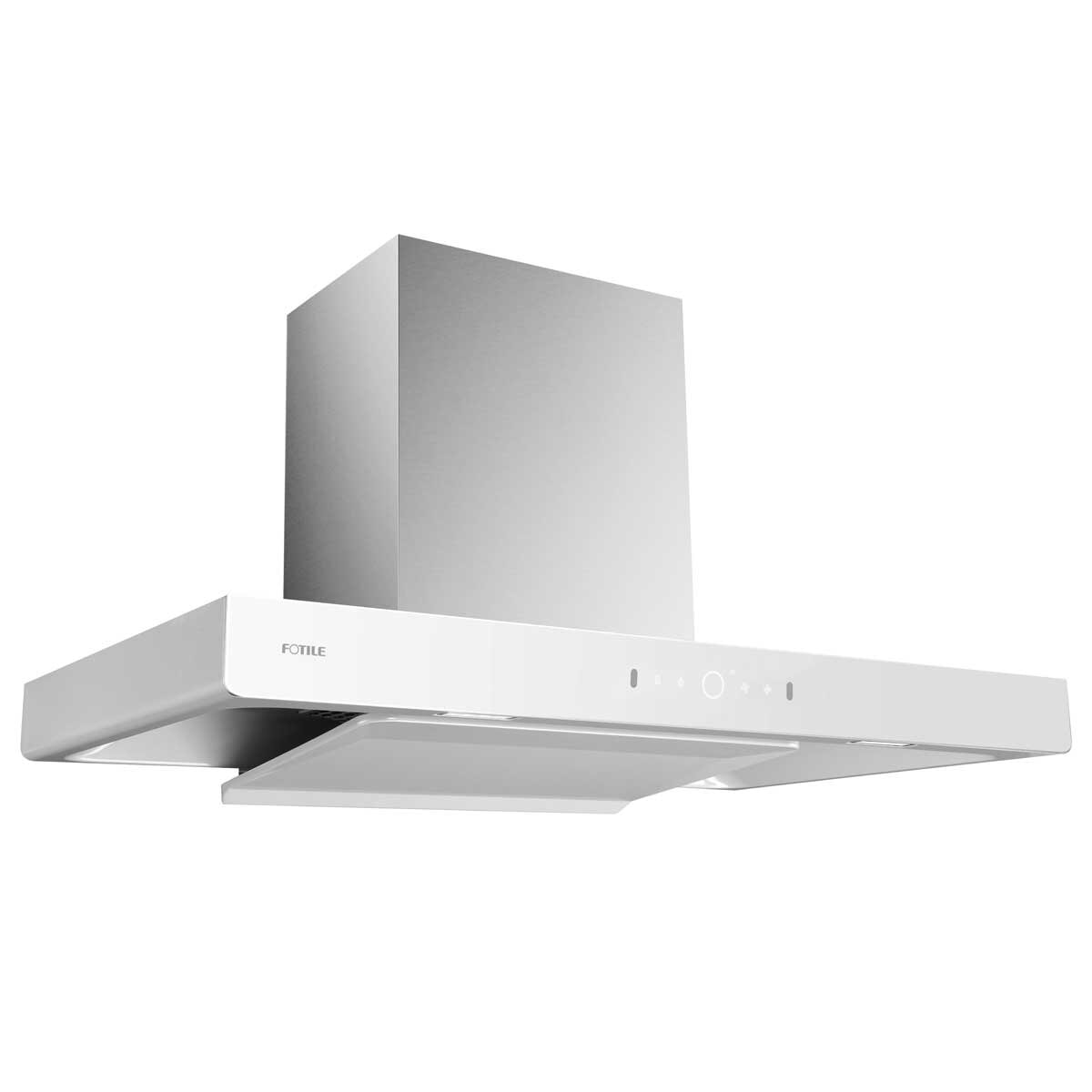 Fotile 90cm White Schott Glass Canopy Rangehood With Decoration Cover EMG9008-CW