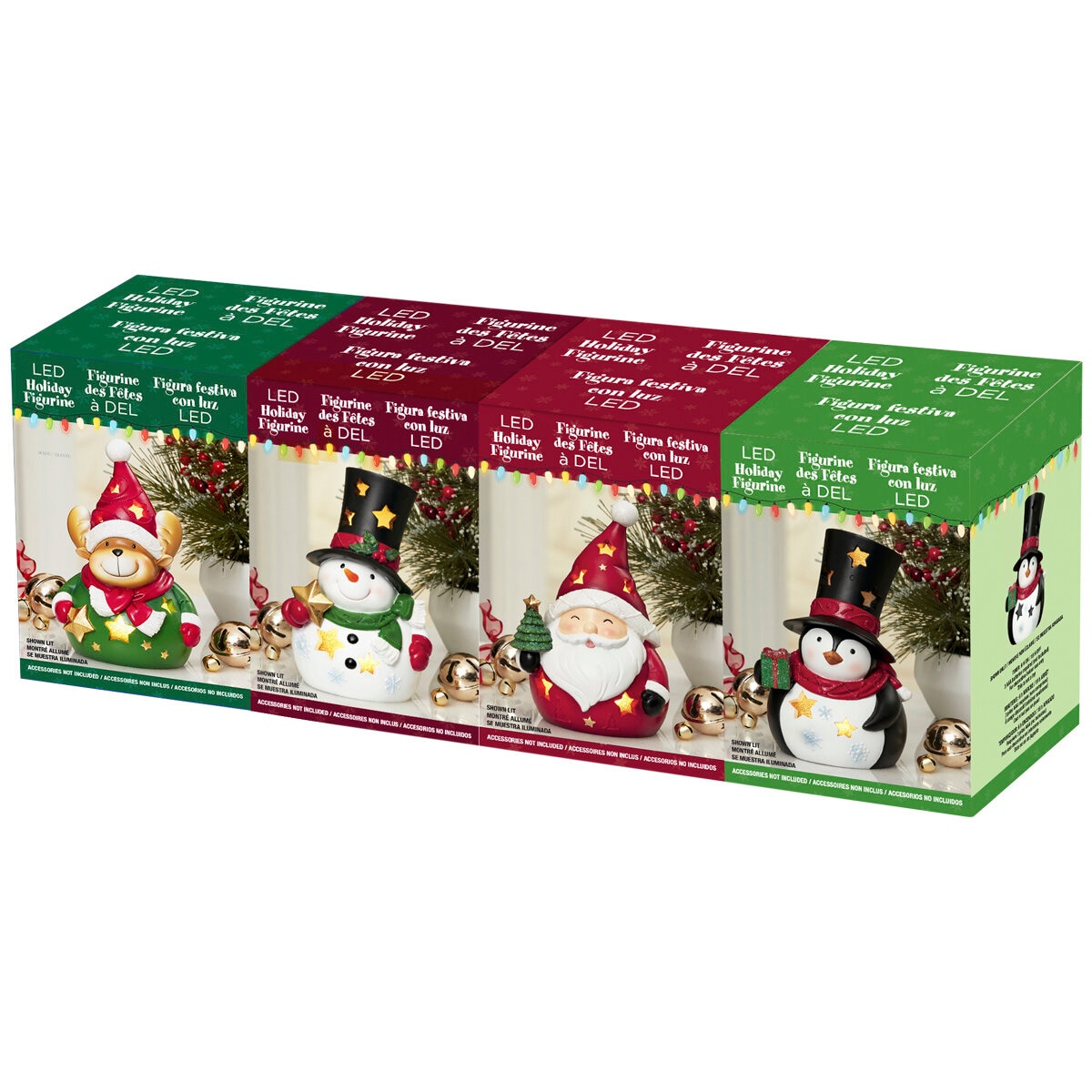 Holiday Figurine with LED lights Set of 4