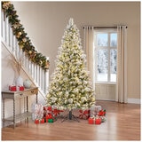 Pre-Lit Glitter Flocked Tree Micro Dot LED Artificial Christmas Tree 2.28m