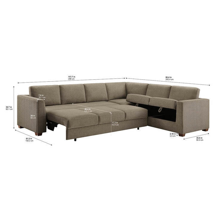 Thomasville Caler 3 Piece Fabric Sectional with Sleeper and Storage Seat Thomasville Caler 3 Piece Fabric Sectional with Sleeper and Storage Seat