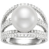 18KT White Gold 0.75ctw Diamond Cultured Pearl Ring