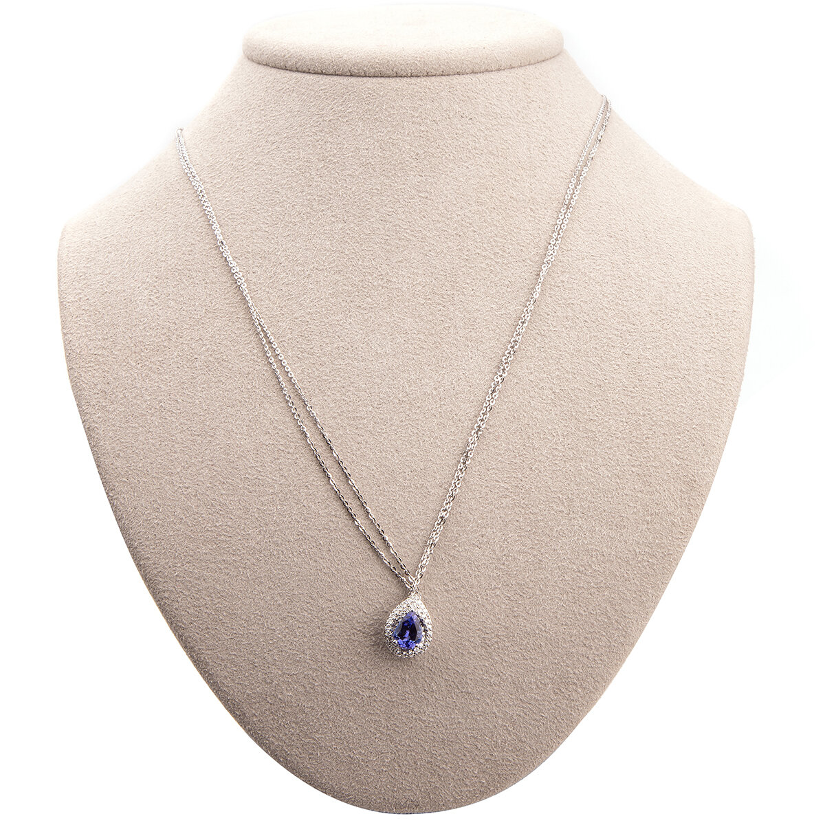 14KT White Gold 0.21ctw Diamond Tanzanite Pear Shape Pendant