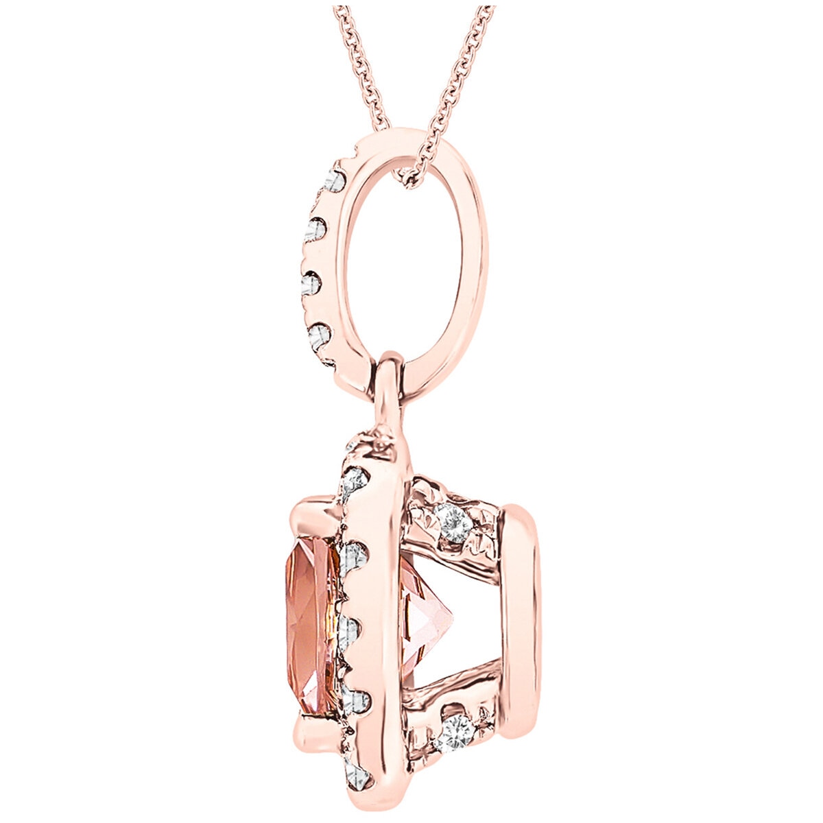 18KT Rose Gold 0.20ctw Round Diamond Morganite Pendant