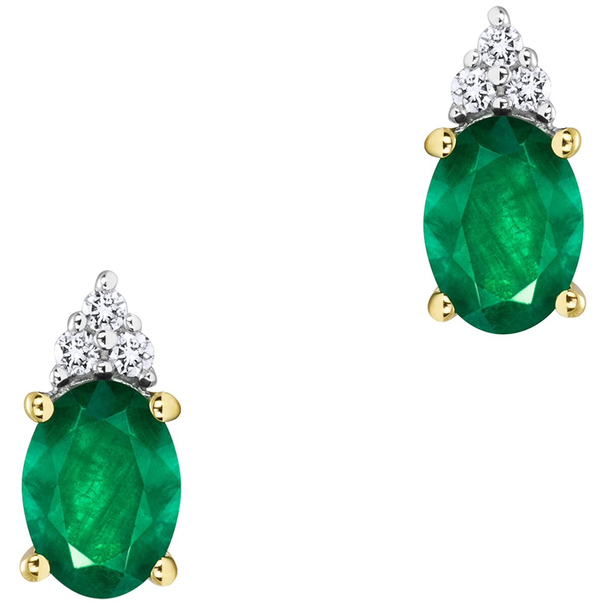 18KT Yellow Gold 0.08ctw Diamond Lab Emerald Earrings | C...