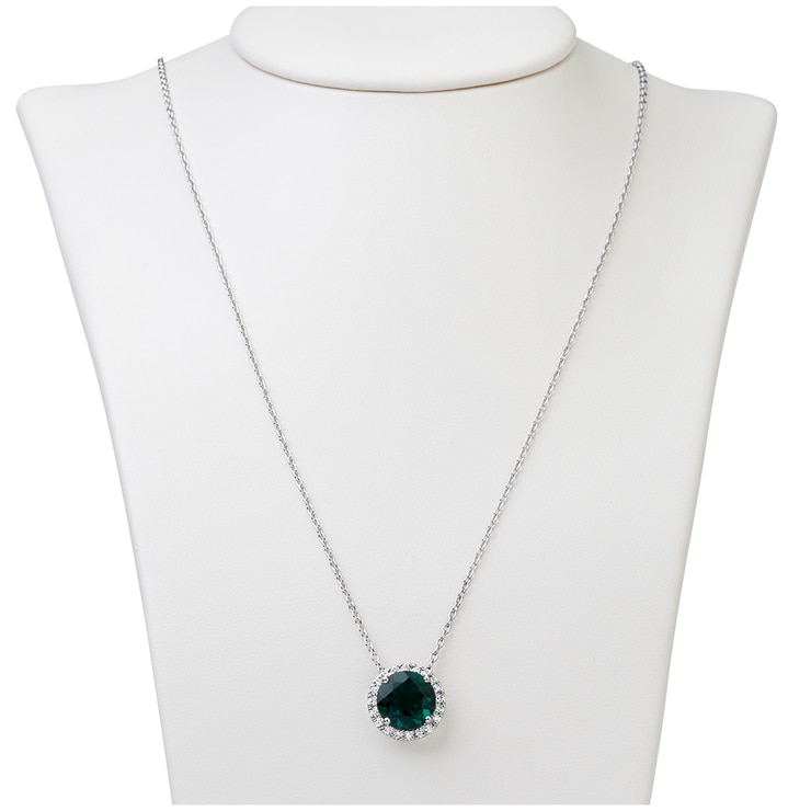 Round 18KT White Gold Lab Created Emerald and Diamond Pendant | Costco ...