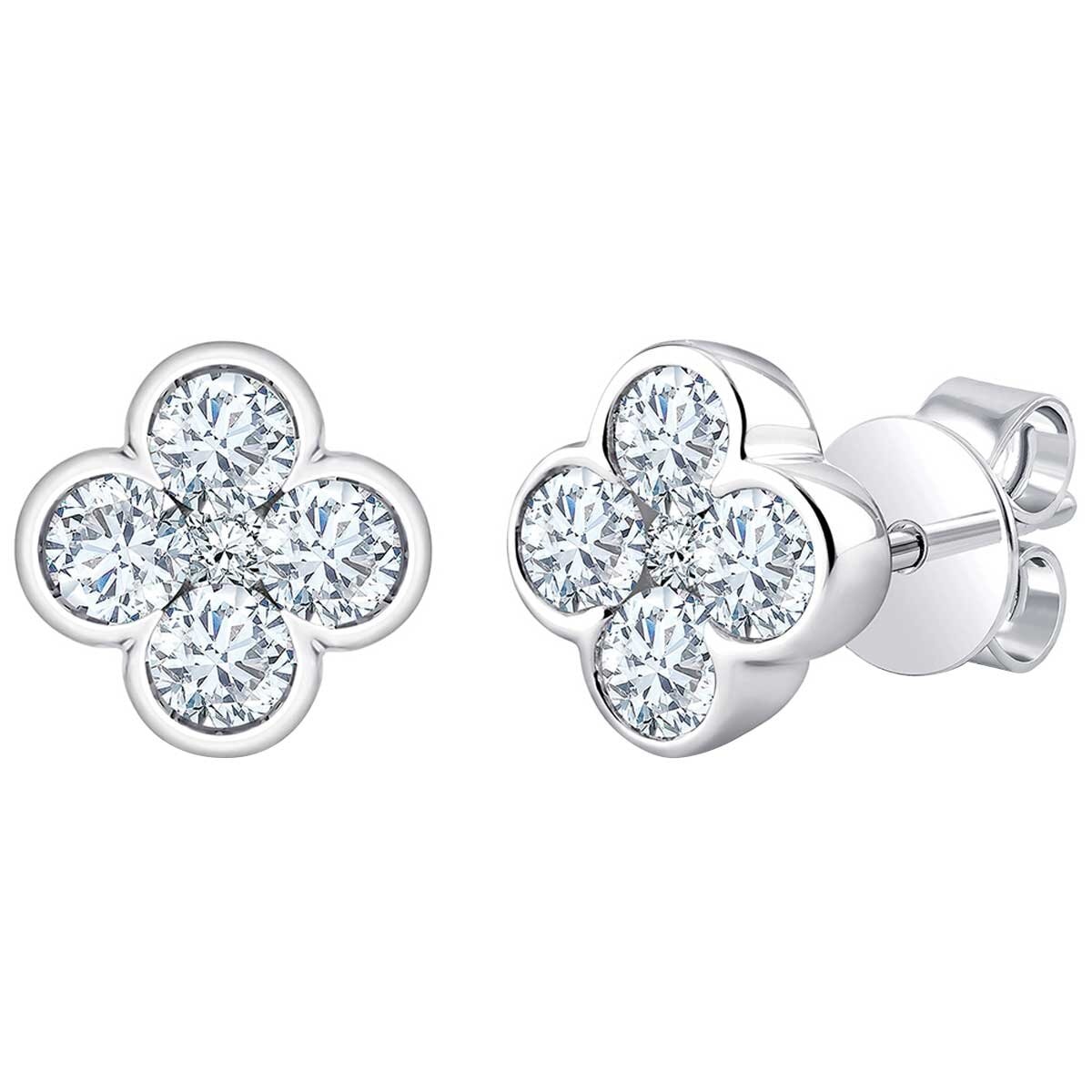 18KT White Gold 0.65ctw Round Diamond Clover Earrings