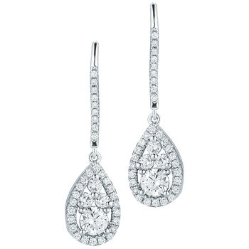 14KT White Gold 0.95ctw Round Diamond Tear Drop Earrings