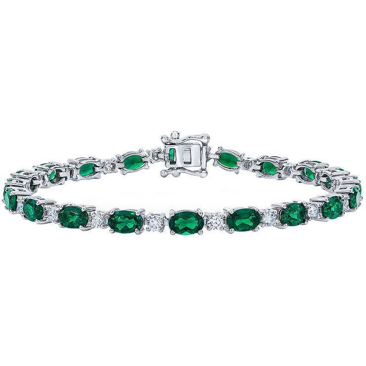 18KT White Gold Lab Created Emerald and 