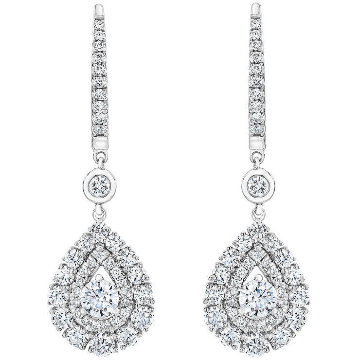 18KT White Gold 1.50ctw Diamond Dangle Earrings