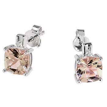 14KT White Gold Morganite Diamond Stud Earrings