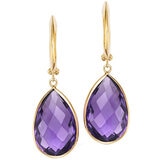 4KT Yellow Gold Amethyst Bezel Pear Shape Earrings