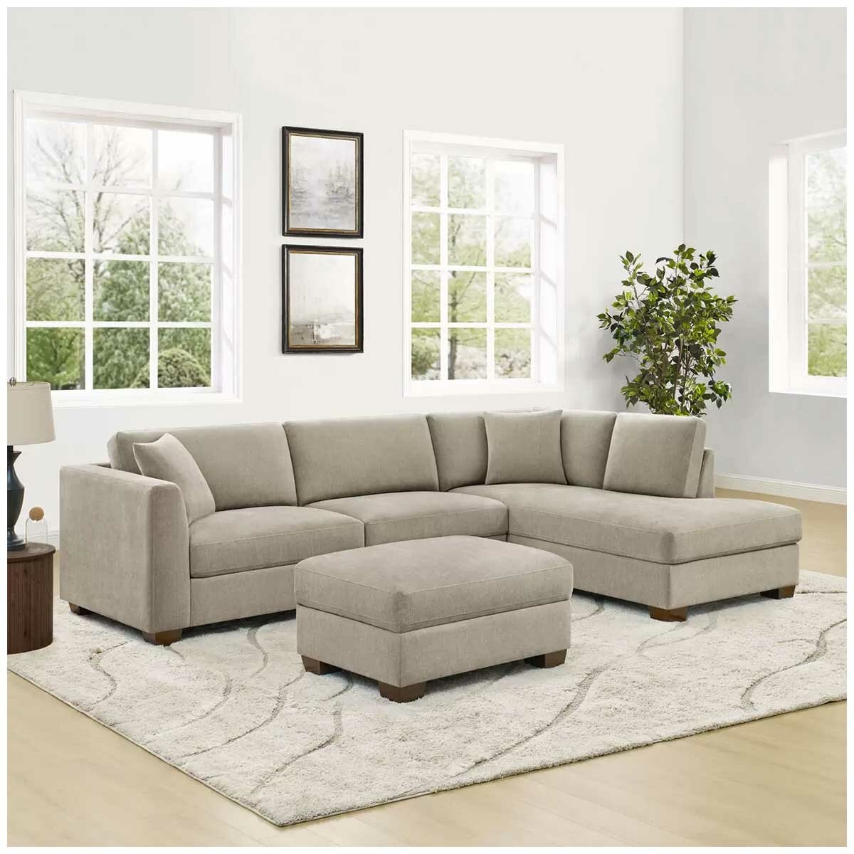 Thomasville 3 Piece Fabric Sectional with Storage Ottoman Thomasville 3 Piece Fabric Sectional with Storage Ottoman