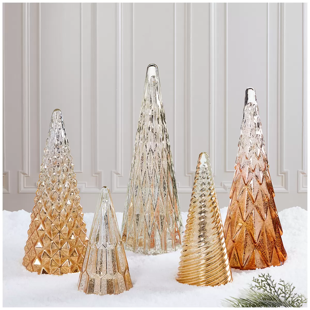 LED Holiday Glass Trees 5 Pack Gold