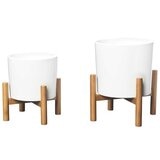 Ceramic Planters With Bamboo Stands 2 Pack