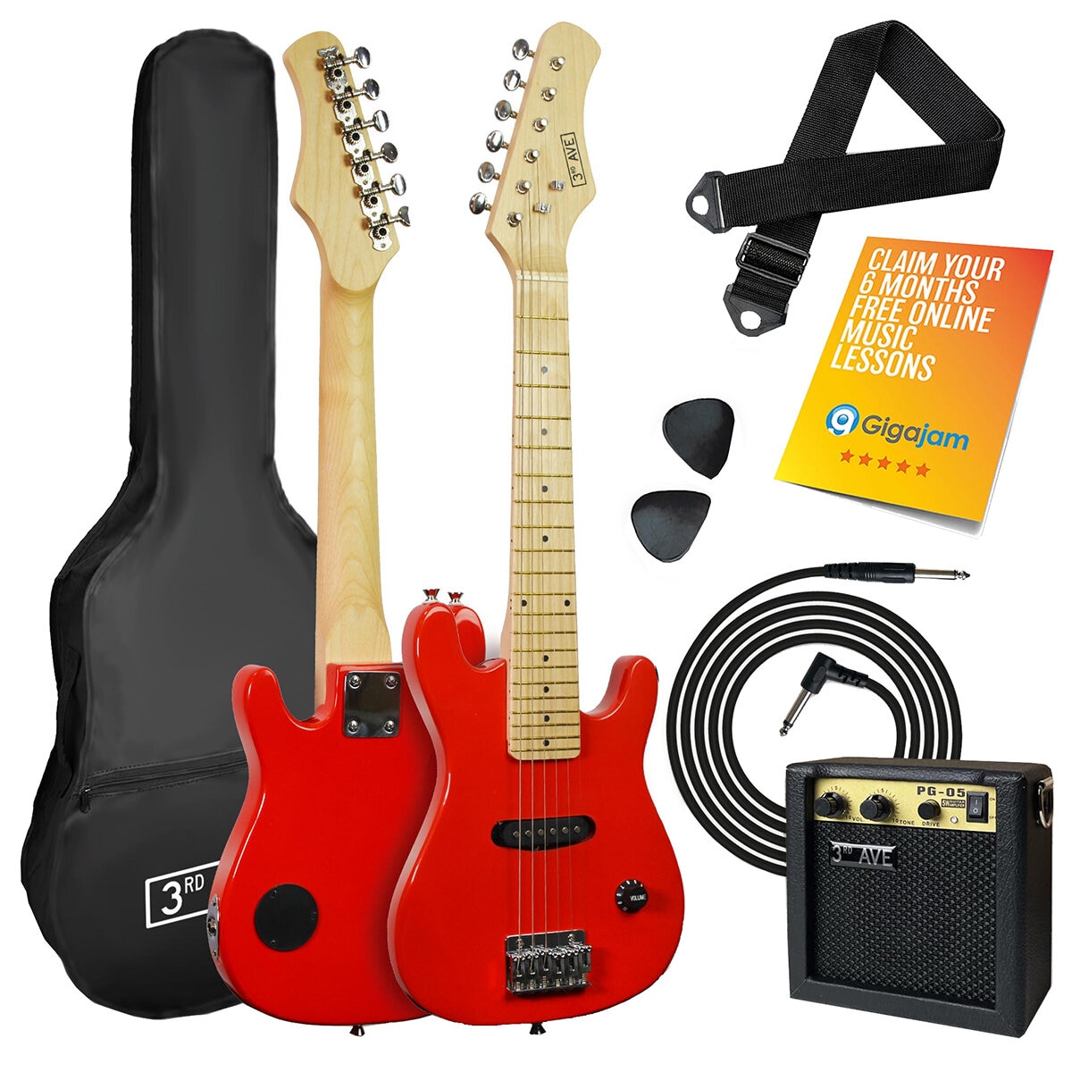 3rd Avenue Junior Electric Guitar Pack Red NM-STX30RDPK