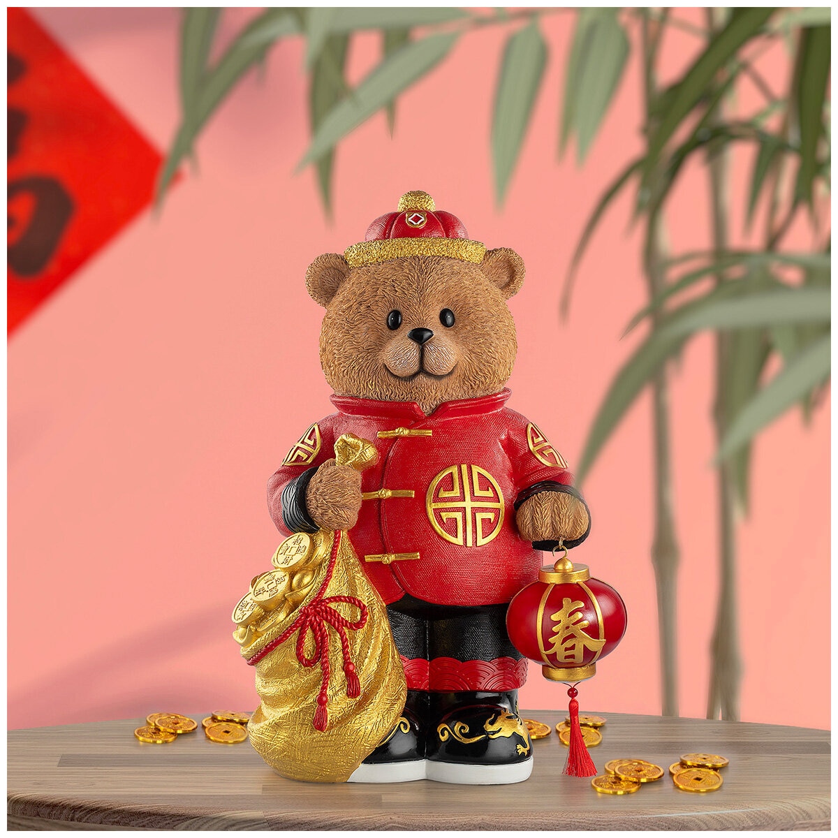 Bear Greeter with Lantern & Money Bag 48cm