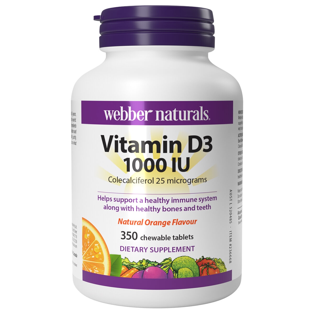 Webber Naturals Chewable Vitamin D3 1000IU 350 Tablets Webber Naturals Chewable Vitamin D3 1000IU 350 Tablets