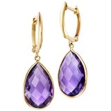 4KT Yellow Gold Amethyst Bezel Pear Shape Earrings