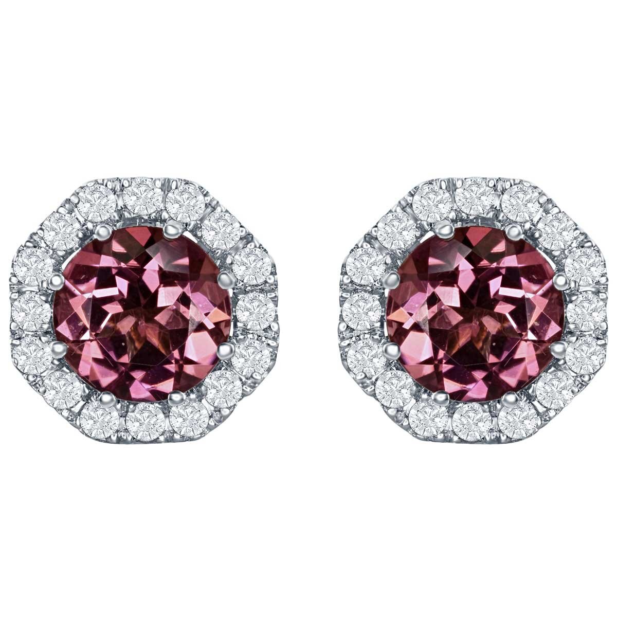 18KT White Gold 0.61ctw Diamond And Tourmaline Earrings