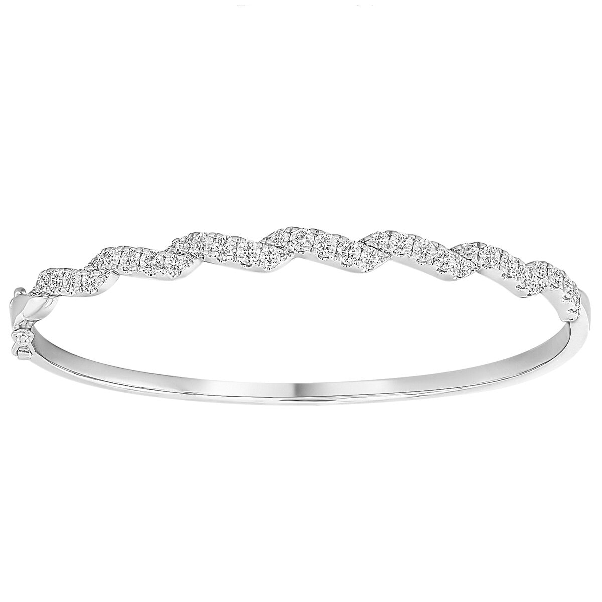 18KT White Gold 1.50ctw Round Diamond Ribbon Bangle