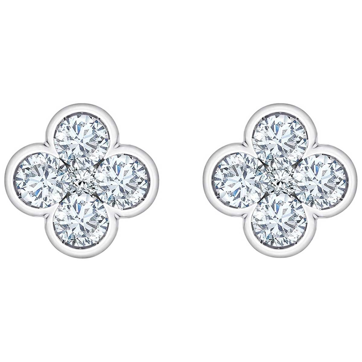 18KT White Gold 0.65ctw Round Diamond Clover Earrings