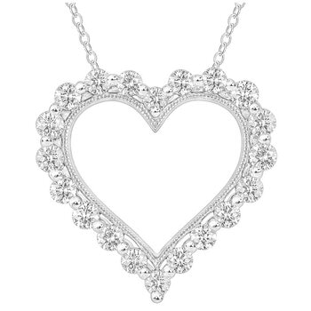 14KT White Gold 1.00ctw Round Diamond Heart Pendant