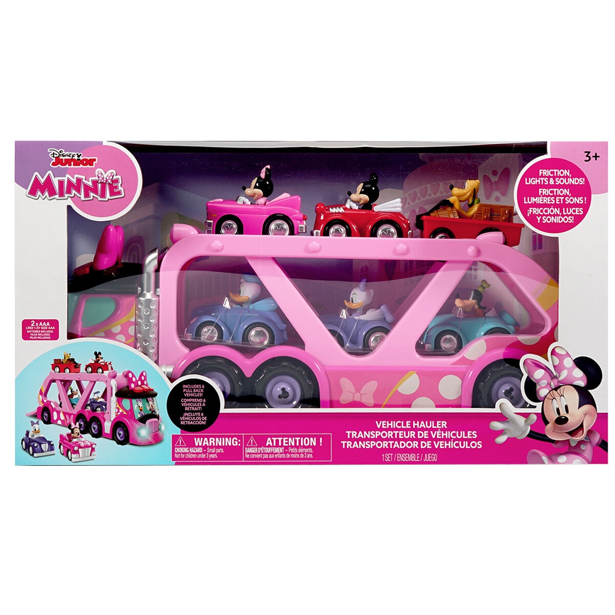 Hasbro Lights And Sounds Extra Large Hauler With 6 Vehicles Minnie