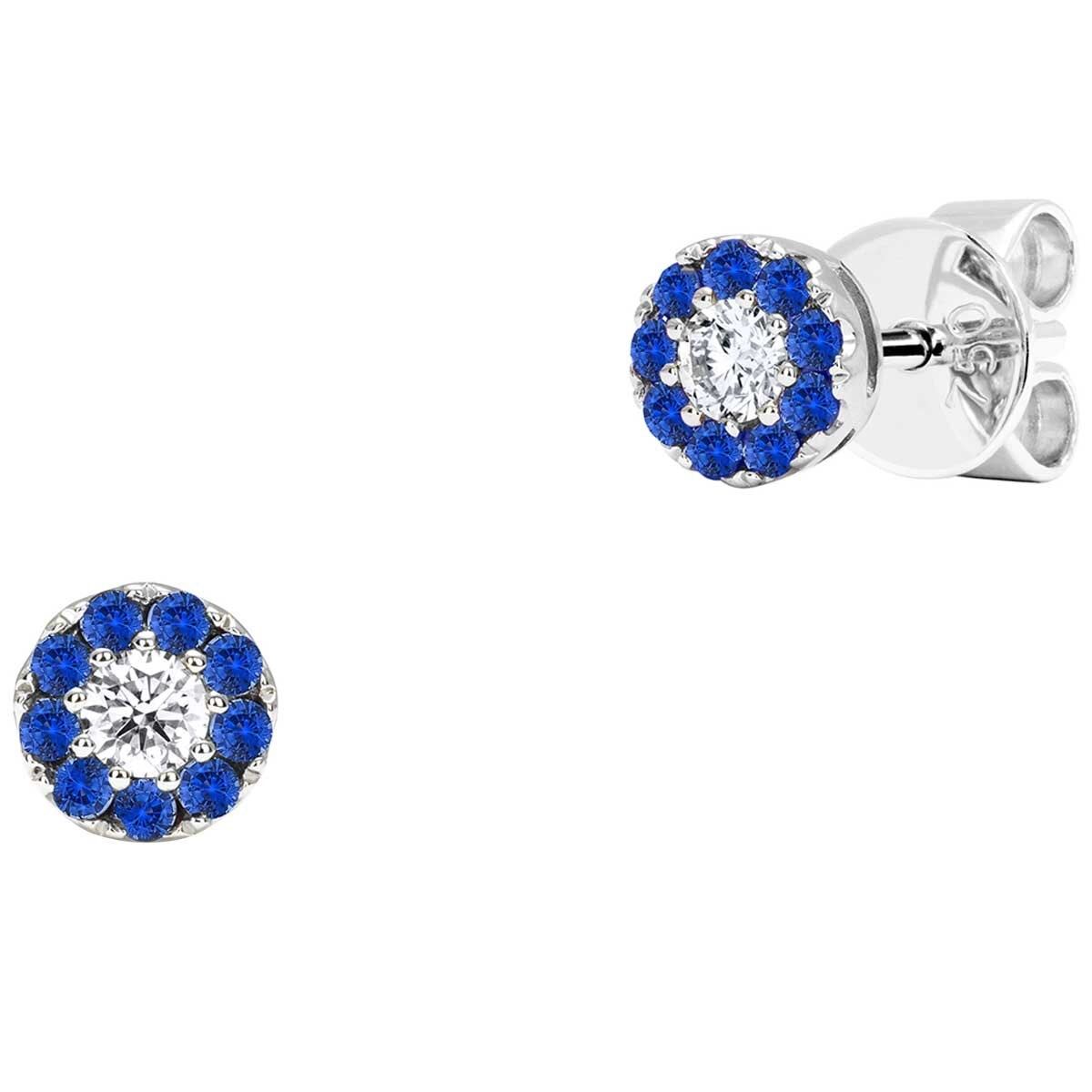 18KT White Gold 0.11ctw Diamond And 0.14ctw Halo Sapphire Earrings