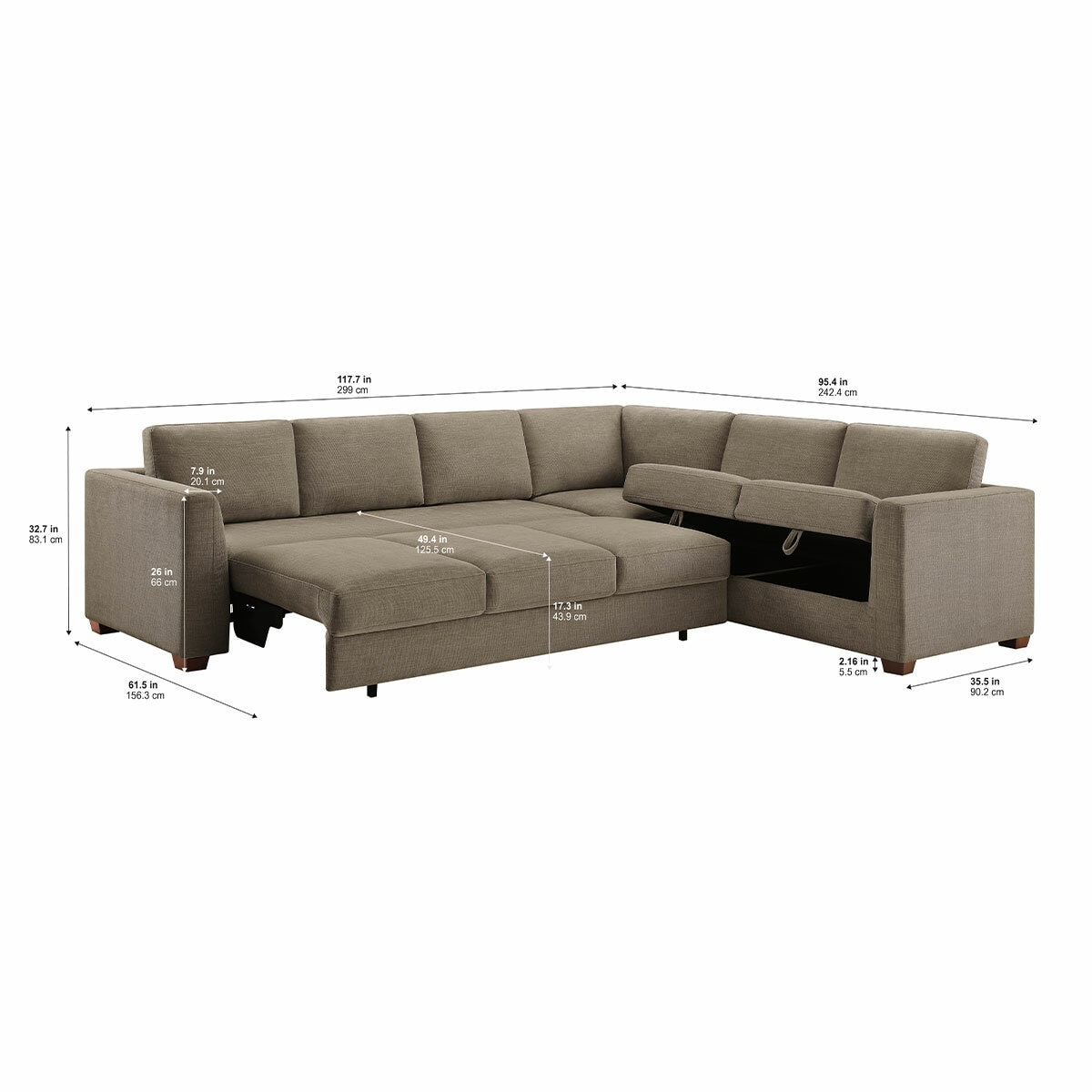 Thomasville Caler 3 Piece Fabric Sectional with Sleeper and Storage Seat Thomasville Caler 3 Piece Fabric Sectional with Sleeper and Storage Seat