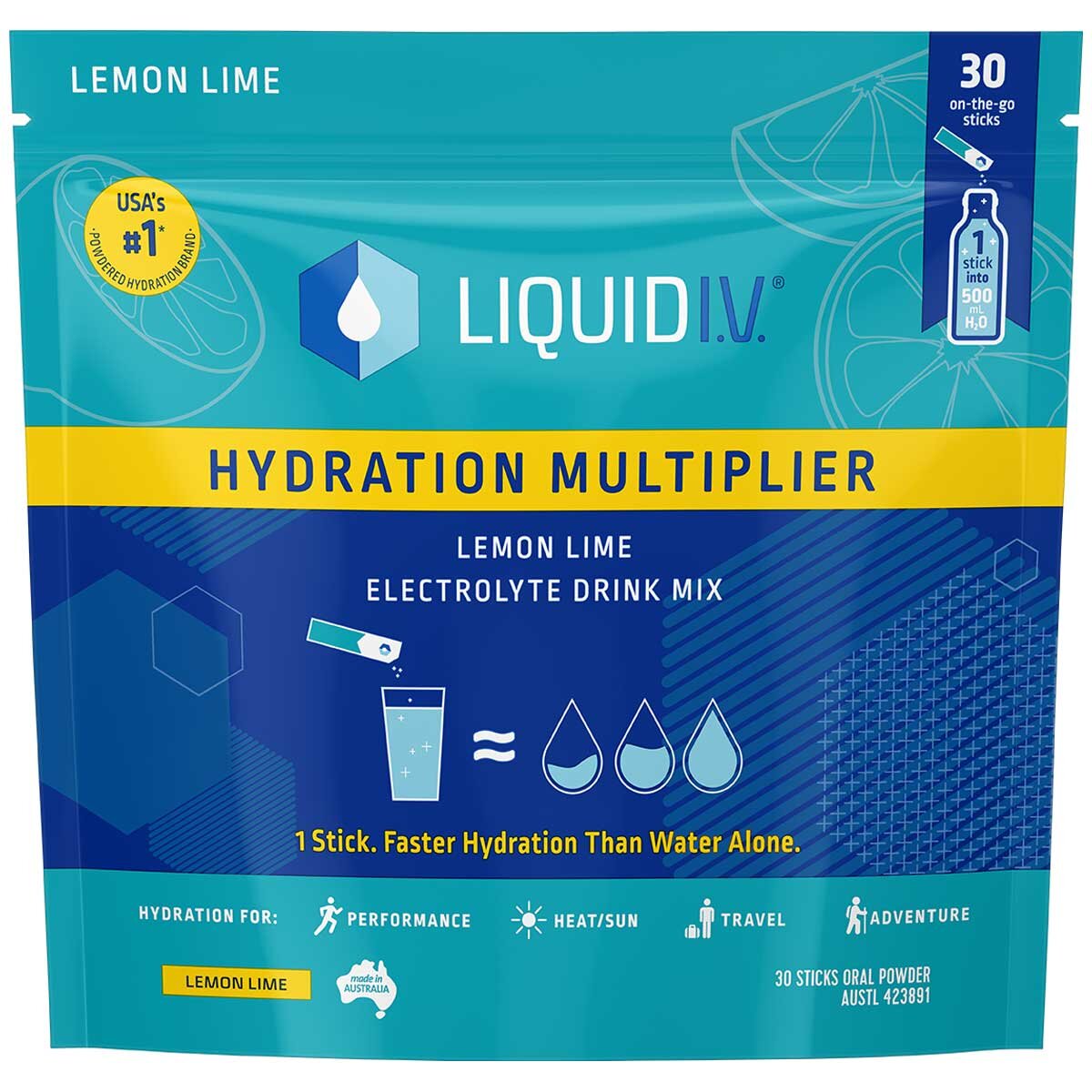 Liquid I.V. Hydration Multiplier Electrolyte Drink Mix Lemon Lime 30 Sachets