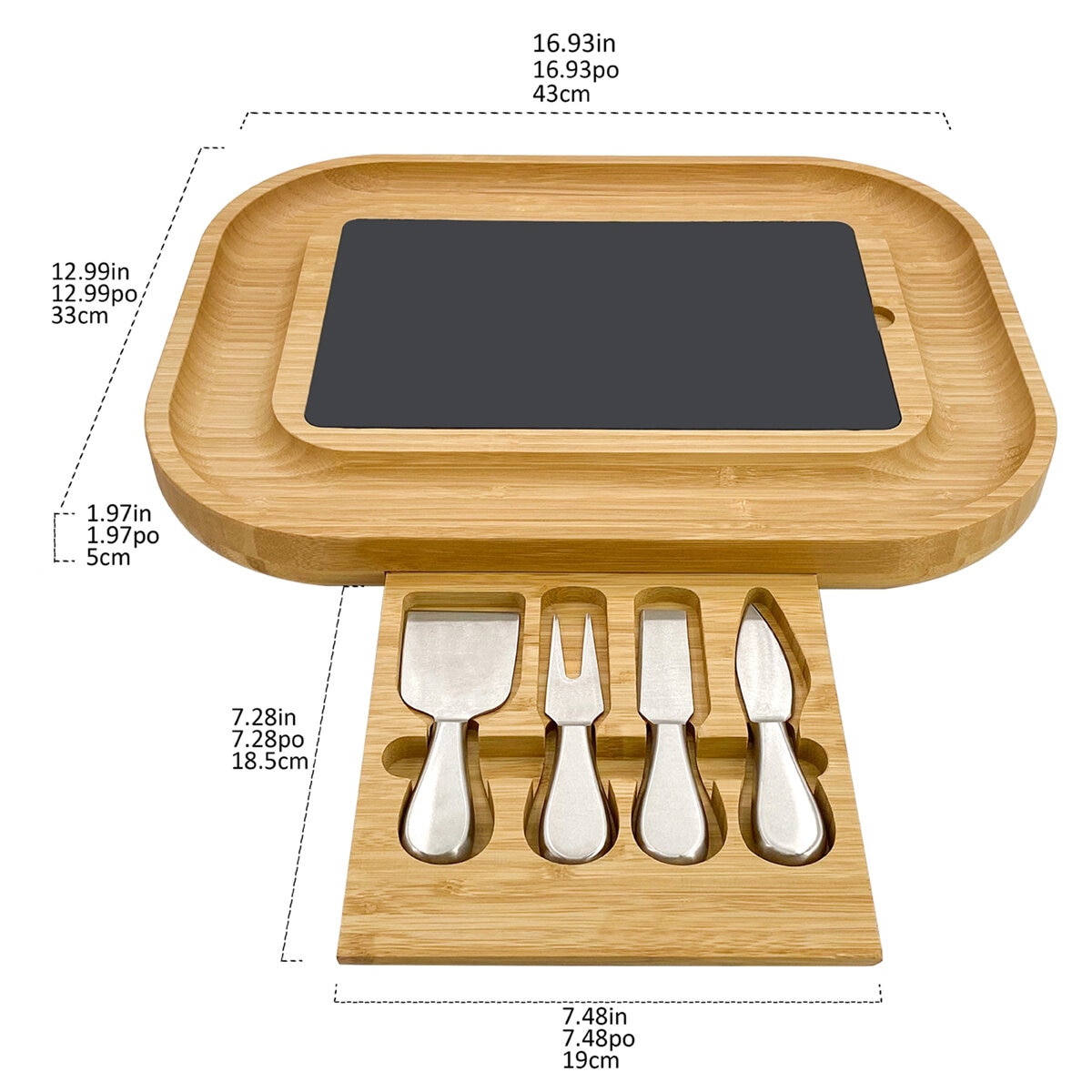 Carrara Bamboo Cheese Board With Stainless Steel Knives Carrara Bamboo Cheese Board With Stainless Steel Knives