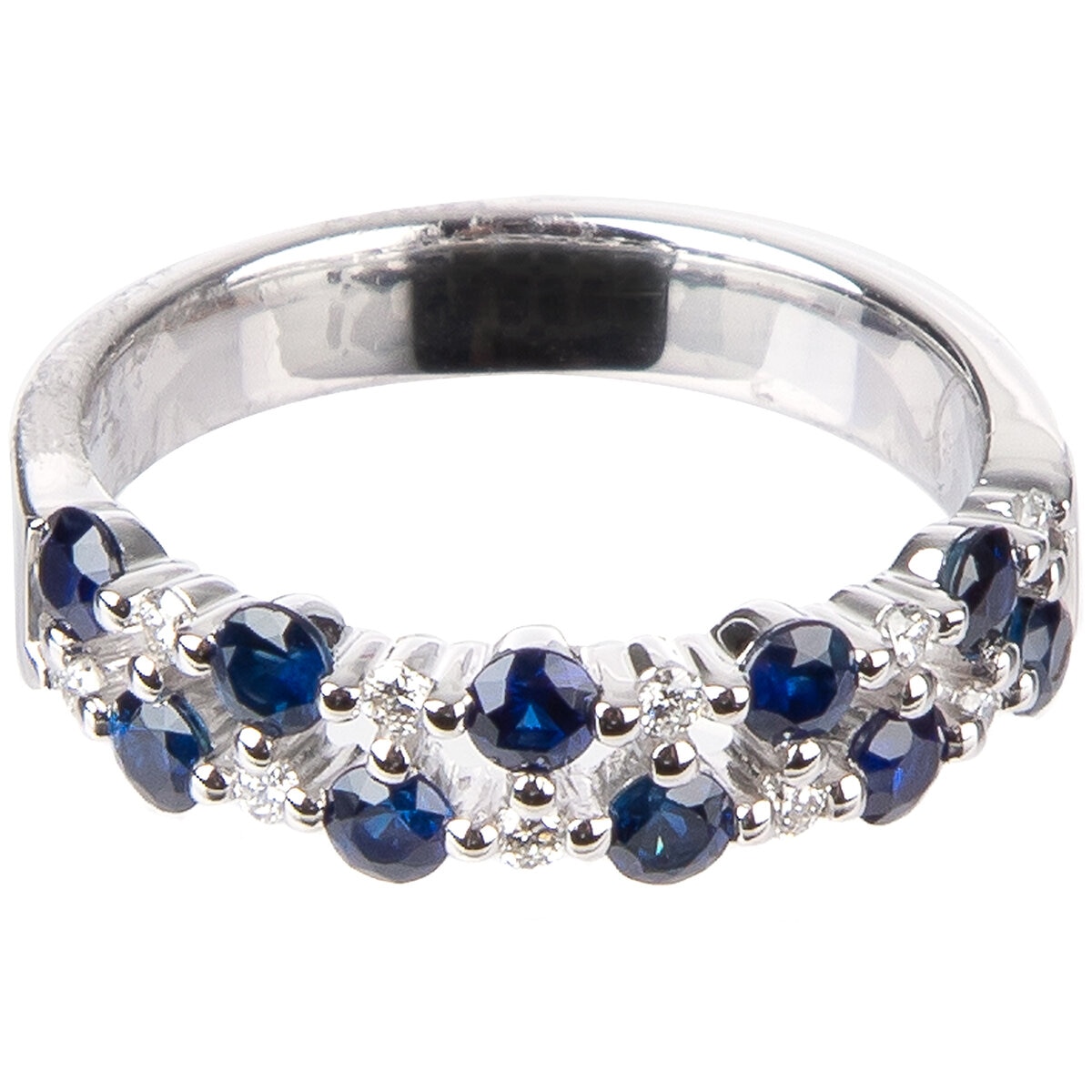 18KT White Gold 0.12CTW Diamond & Blue Sapphire Ring