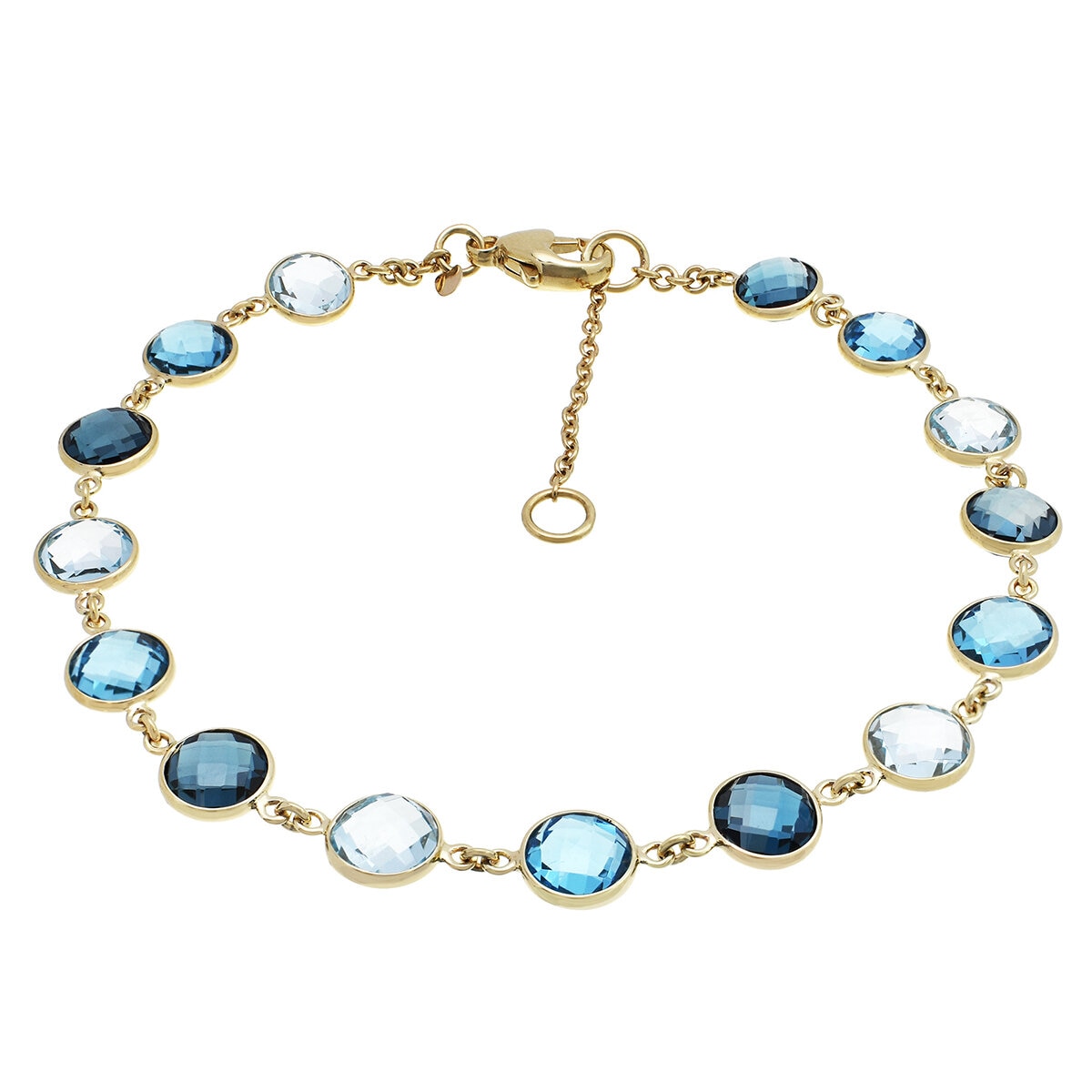 14KT Yellow Gold Multi Blue Topaz Link Bracelet