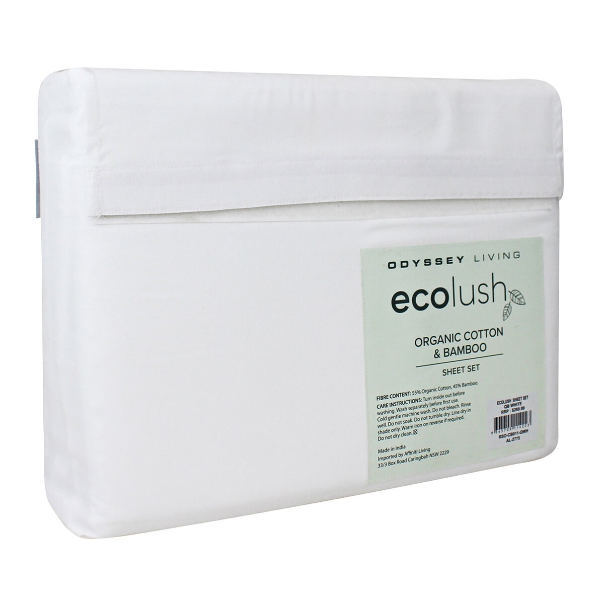 Odyssey Living Eco Lush Organic Cotton and Bamboo King Sheet Set Night White