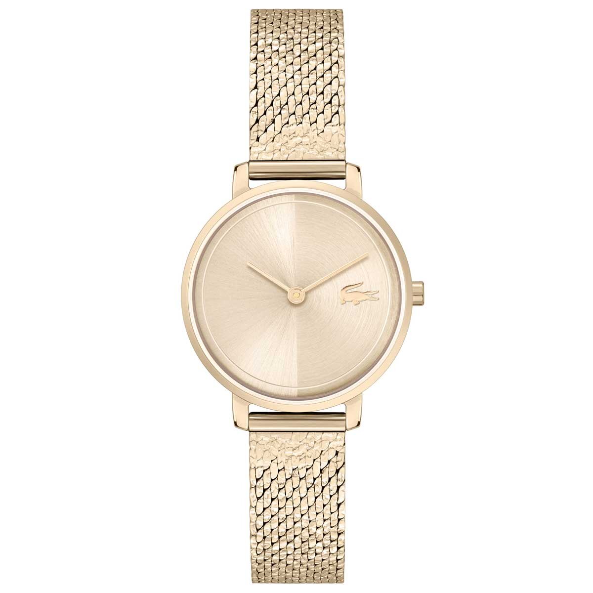 Lacoste Suzanne Ionic Plated Carnation Gold Steel Mesh Slim Women's Watch 2001296