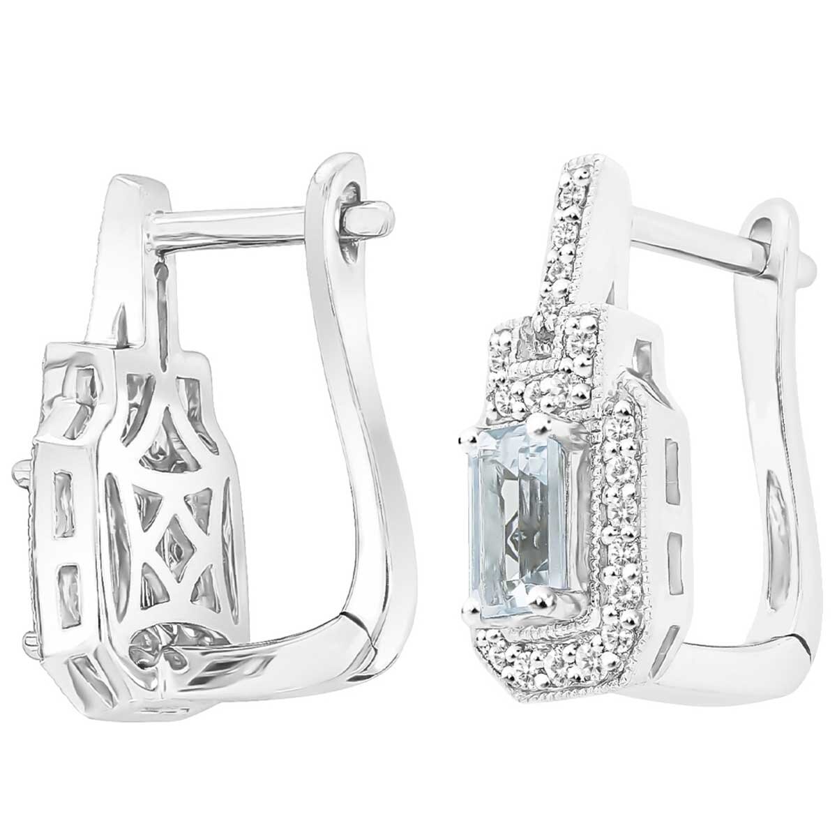 18KT White Gold 0.18ctw Diamond And Aquamarine Earrings