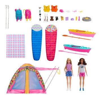 Barbie Camping Tent Kayak Doll Set With Accessories