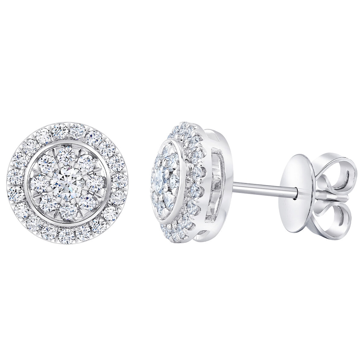 18KT White Gold 0.40ctw Round Diamond Halo Stud Earrings