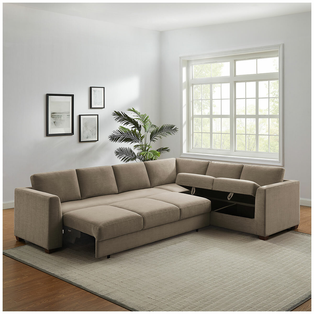 Thomasville Caler 3 Piece Fabric Sectional with Sleeper and Storage Seat Thomasville Caler 3 Piece Fabric Sectional with Sleeper and Storage Seat