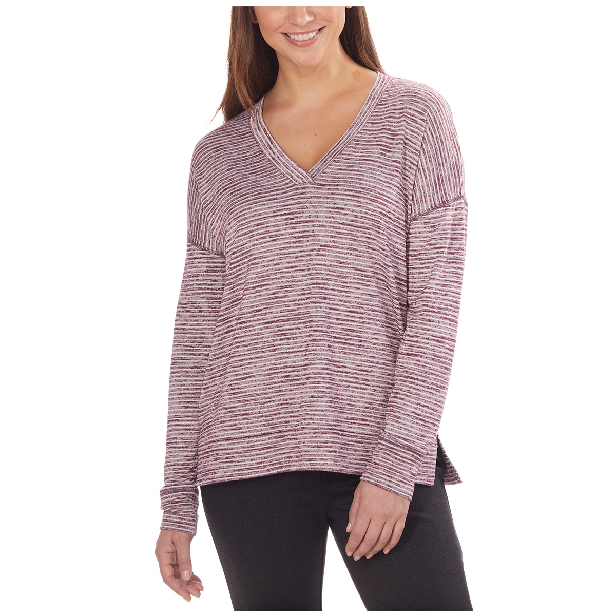 Kirkland Signature Womens LS Vneck Top - Aubergene