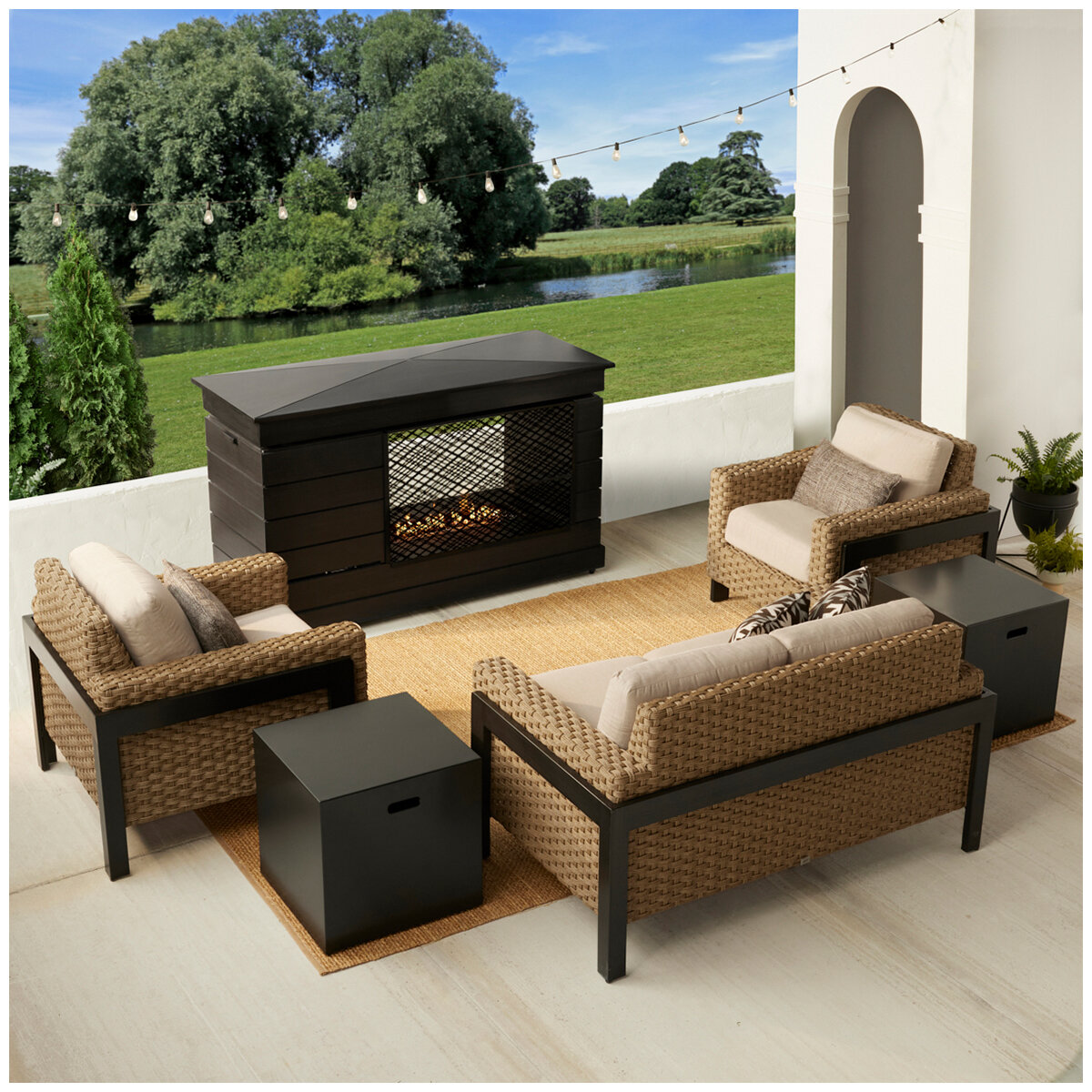 Agio Highcliff Woven Deep Seating Fire Set 6 Piece