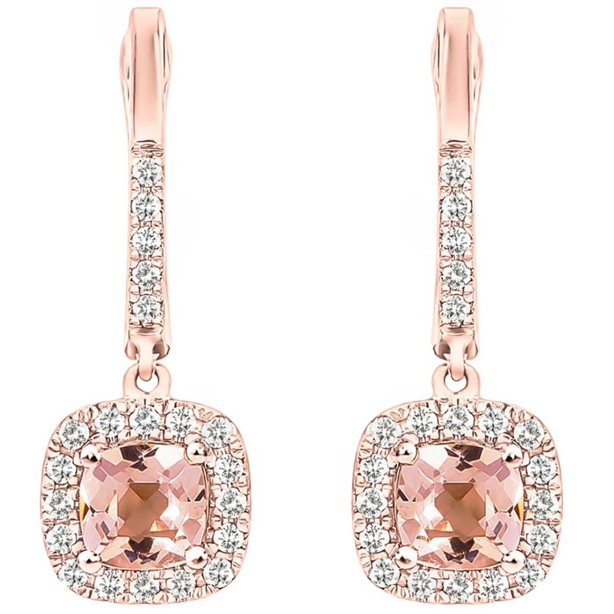 18KT Rose Gold 0.33ctw Round Diamond Morganite Drop Earrings