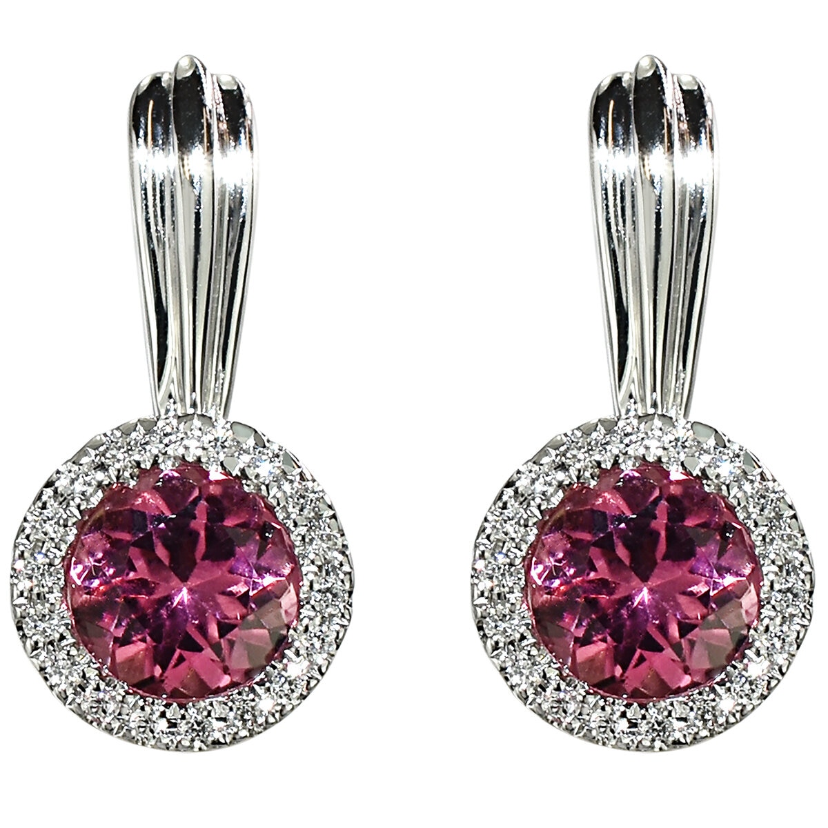 14KT White Gold 0.13ctw Diamond And Pink Tourmaline Earrings