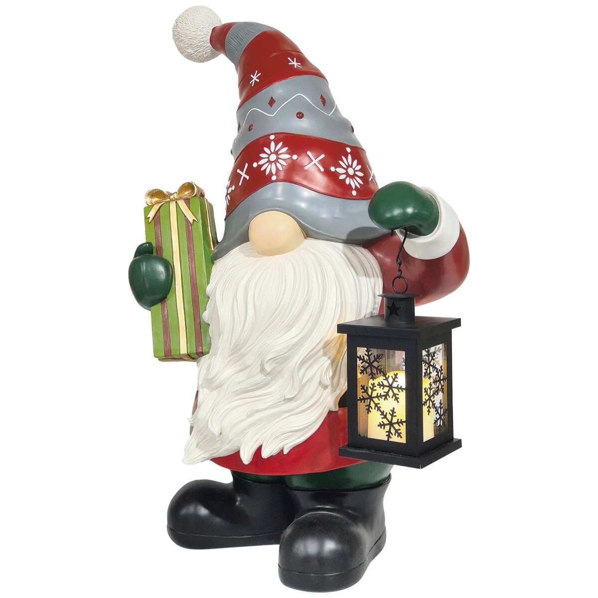 Holiday Gnome Greeter with LED lit Lantern