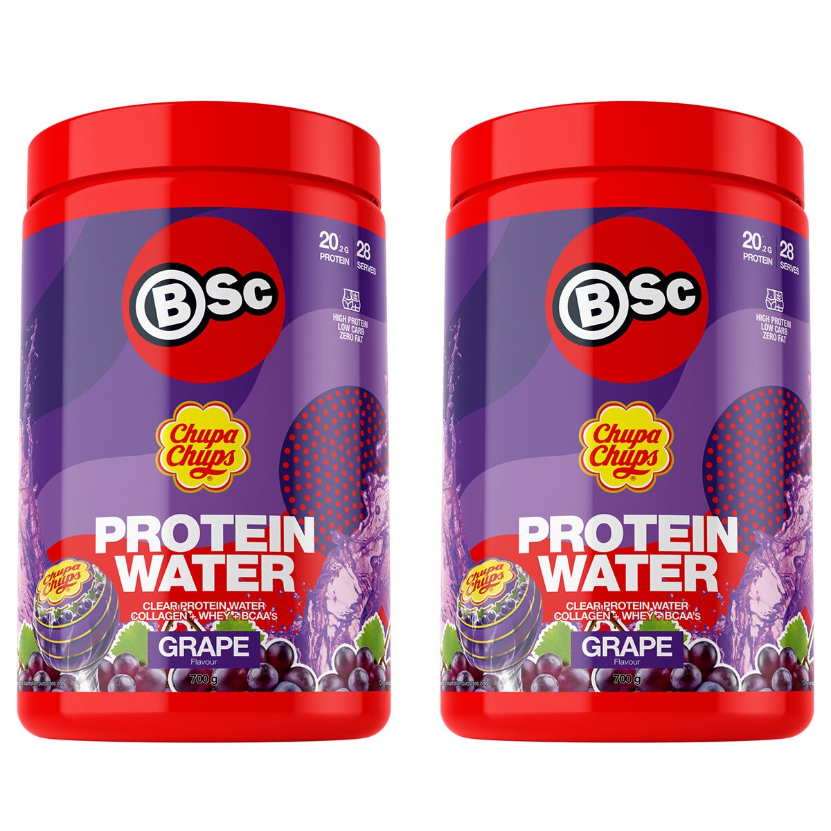 BSc x Chupa Chups Protein Water Grape 2 x 700g BSc x Chupa Chups Protein Water Grape 2 x 700g