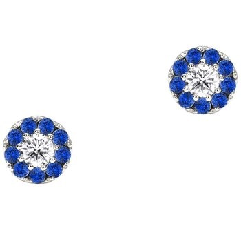 18KT White Gold 0.11ctw Diamond And 0.14ctw Halo Sapphire Earrings