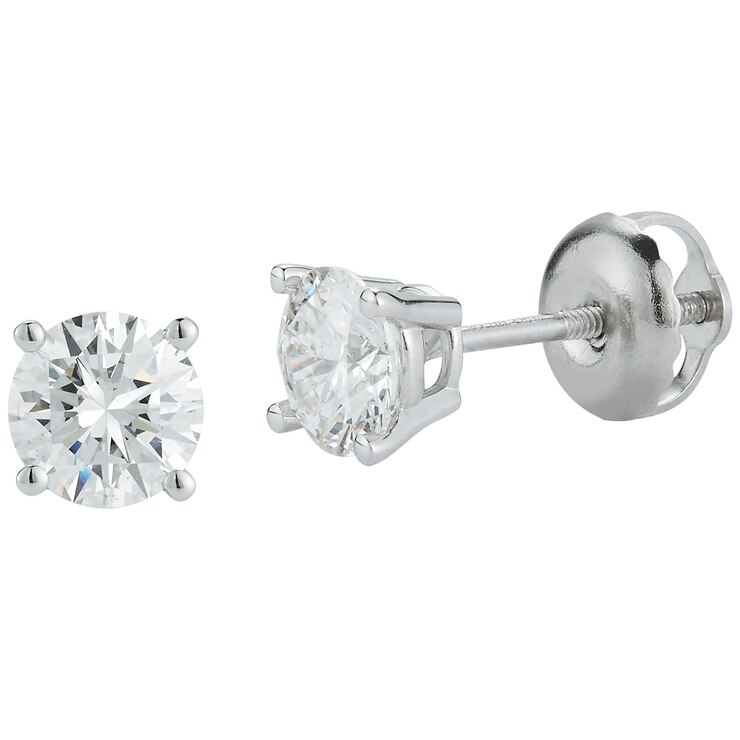 Round Brilliant 0.75ctw 18KT White Gold Diamond Solitaire Studs ...