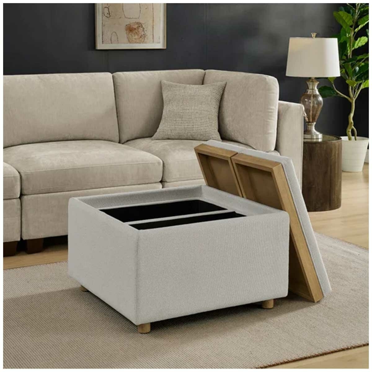 Henredon Sona Fabric Storage Ottoman with Reversible Wood Tray Tops Henredon Sona Fabric Storage Ottoman with Reversible Wood Tray Tops